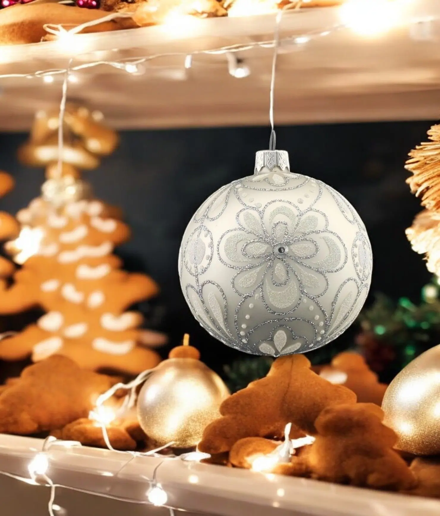 Silver Blown Glass Ornament - Handcrafted - My First Flower Design