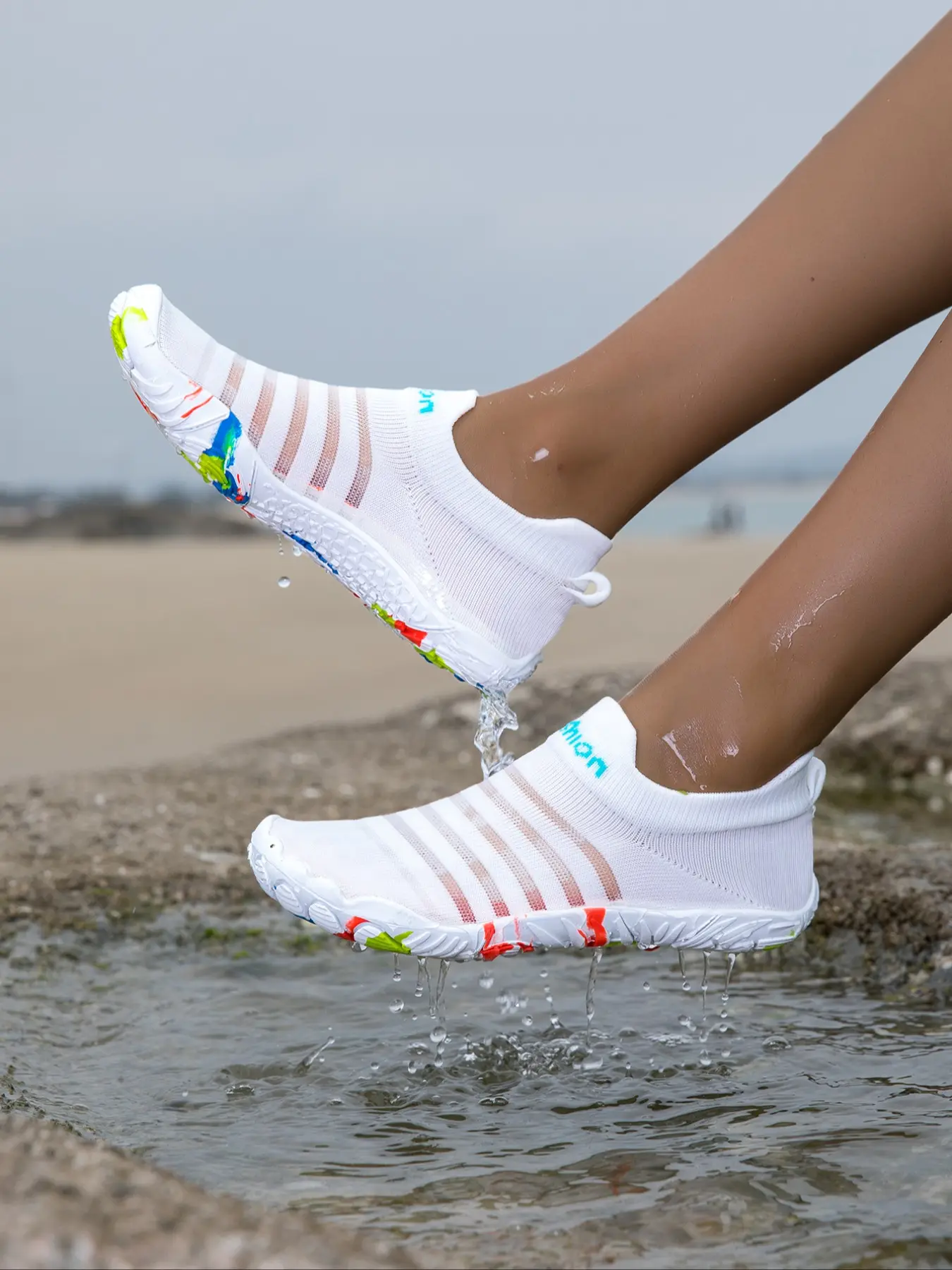 Women's Outdoor Sports Shoes, Beach Sandals, Sporty Water Shoes, Slip-On Fitness Shoes with Breathable Mesh and Non-Slip Rubber Sole, Beach Footwear
