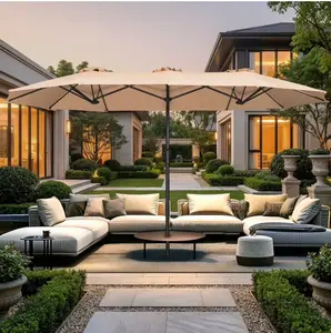 13FT Large Patio Umbrella, Double Sided Outdoor Rectangular Umbrellas with Fade Resistant Canopy, Beige
