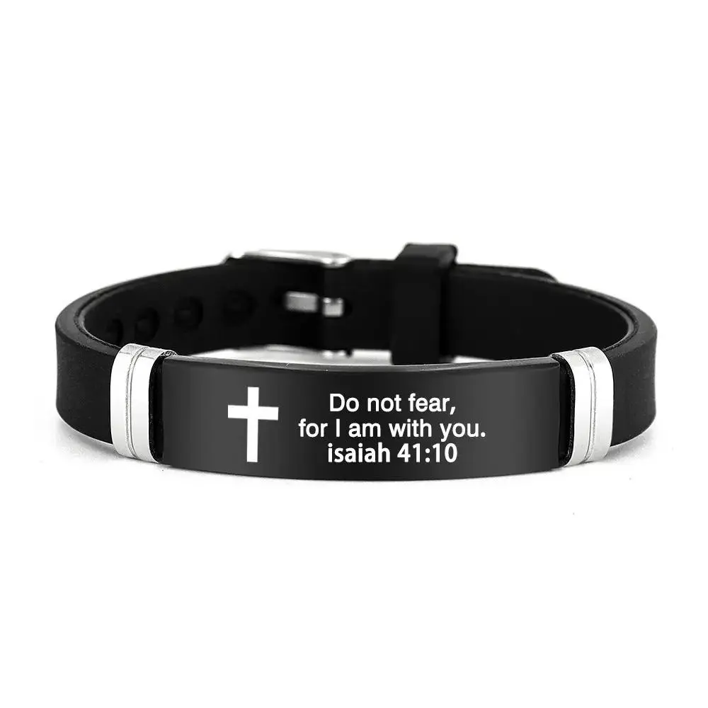 Unisex Adjustable Foldable Silicone Band Christian Bracelet with 2-Verse Bible Cross Emblem, Inspirational Jewelry, Festive Party Gift for Home & Party Supplies