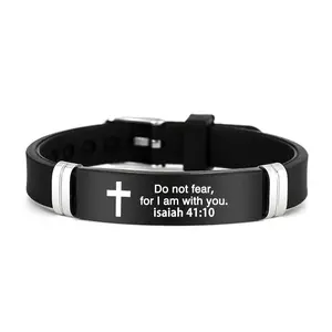 Inspirational Cross Bible Verse Bracelet, Christian Faith Silicone Wristband, Adjustable Religious Gift for Men Women