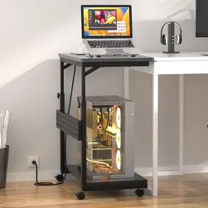 Unikito Movable Computer Extension Side Desk with Wheels and Charging Station,Mobile Bedside Table,Computer Tower Rack,CPU Holder, 23''-33'' H Adjustable