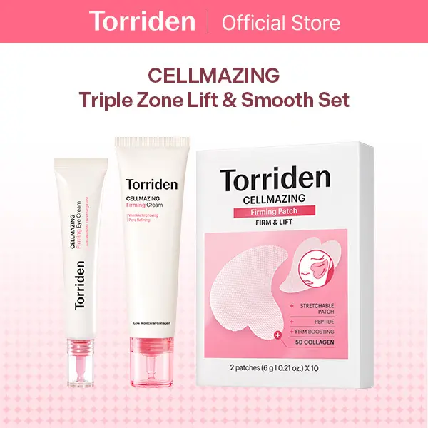 [Torriden Official] CELLMAZING Triple Zone Lift & Smooth Set (Collagen Patch + Cream + Eye Cream) | Targeted Fine Line & Sagging Skin Care