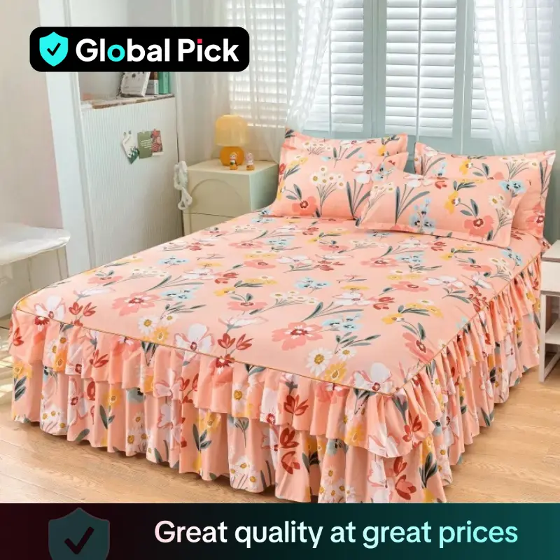 Floral Print Ruffled Edge Bed Skirt Set, 3 Counts/set Bed Skirt & Pillowcase without Filler, Versatile Use Bed Sheet Sets, Christmas Decor Soft Comfor