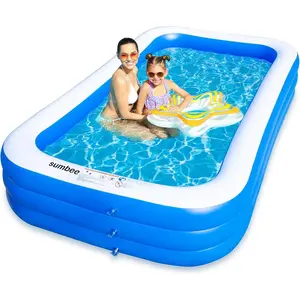 Inflatable Swimming Pool for Kiddie Adults Kids, 120" X 72" X 22" Large Blow Up Pool for Family Backyard Outdoor, Big Rectangle Full-Sized Blue Pool for Children Ages 4-8-12