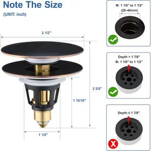 Universal 2-in-1 Bathroom Sink Stopper - Pop Up Sink Drain Stopper, Push Button Sink Drain Stopper Replacement, Wash Basin Drain Filter Plug with Anti-Clogging Strainer, Oil Rubbed Bronze Brushed Nickel