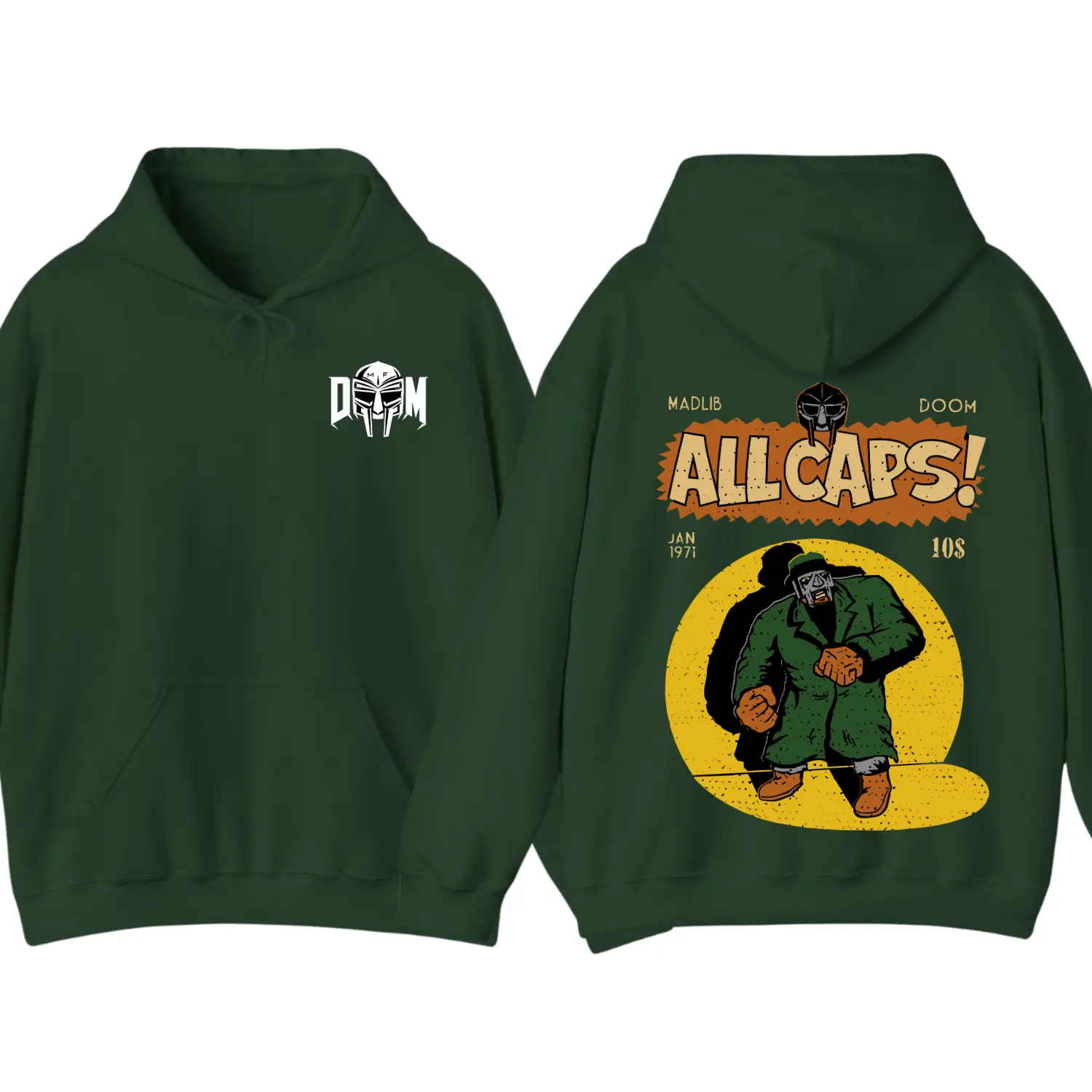 Men's MF Doom Madlib All Caps 2-Sided Printed Cotton Hoodie - Vintage Rap Graphic Pullover, Fashion Garments Fabric Sweatshirts for Music Fans
