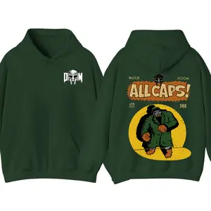 MF Doom Madlib All Caps 2-Sided Hoodie, Vintage Rap Graphic Pullover, Cotton Streetwear Top for Music Fans