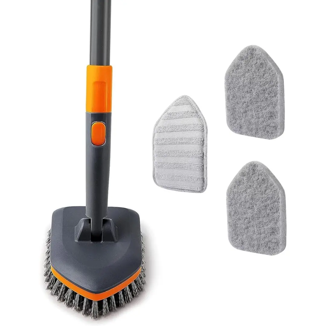 Tile Tub Scrubber Brush with 3 Different Function Cleaning Heads and 56" Extendable Long Handle-No Scratch Shower Scrubber for Cleaning Bathroom Kitchen Toilet Wall,Bathtub,Sink,Grey