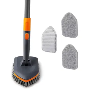 Tile Tub Scrubber Brush with 3 Different Function Cleaning Heads and 56" Extendable Long Handle-No Scratch Shower Scrubber for Cleaning Bathroom Kitchen Toilet Wall,Bathtub,Sink,Grey