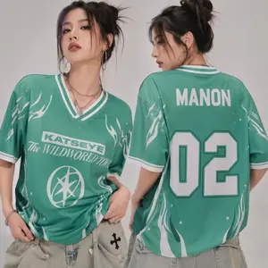 KATSEYE WildWorld Tour Mesh Jersey, Daniela V Neck Football Shirt, Oversized Kpop Streetwear Tee, Korean Concert Outfit, KATSEYE Fan Merch