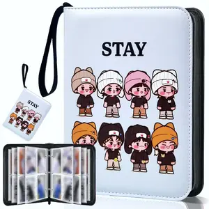 Photocard Binder for K-pop Style(400 Pockets), Cute Cartoon Idol Photo Album, PU Leather Zipper with Wrist Strap Design