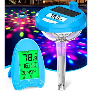 Solar digital pool thermometer wireless floating thermometer with light show backlit display for easy night reading pool water temperature gauge indoor hum monitor for yearround use