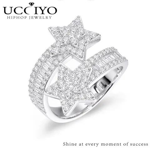 UCCIYO Women's Star-Shaped Fine Moissanite Ring - S925 Sterling Silver, 20mm Width, VVS1 Clarity, Luxe Shine Lab Moissanite, Luxury Bling Jewelry, Wedding Engagement Anniversary Gift【#R297】