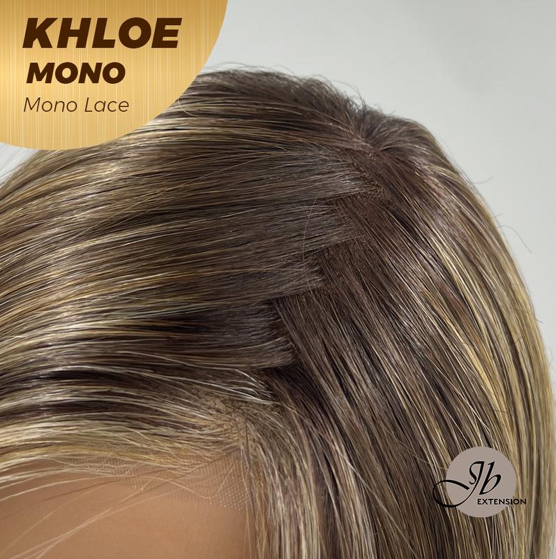 JBEXTENSION KHLOE MONO Monofilament Handmade Wig 6X5 Full Monofilament Hand Tied Top Wig 12 Inches Bob Cut Hazelnut Blonde Highlight Mono Lace Handmade Futura Fiber Wig With Anti-slip Silicone Strips Glueless Wig KHLOE MONO【BENDY EAR TABS】