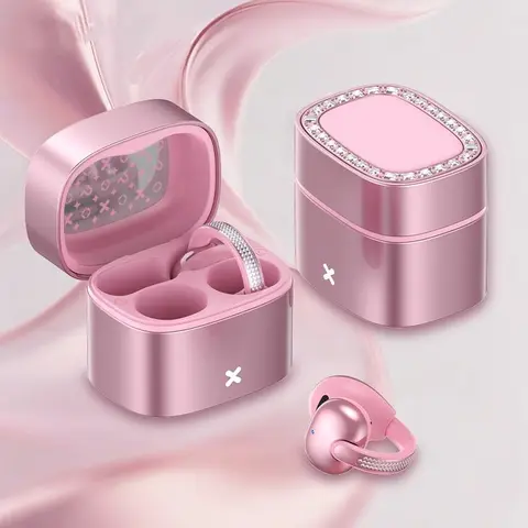 C05 Electronic Clip-On Ears Open-Ear Wireless Headphones - BT 6.0 Headset, Luxury Pink Diamond Jewelry Design, Lightweight & Comfortable Fit, 20kHz Audio, Cool Gadgets for Adults, Ideal Gift for Women, Compatible with Mobile, PC, Laptop, Android/IOS