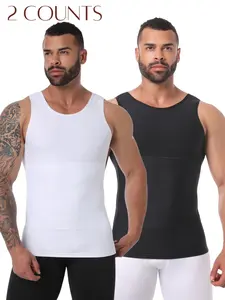 Men's Solid Round Neck Shapewear Tank Top, High Stretch Tummy Control Compression Top, Men's Shapewear for Daily Wear