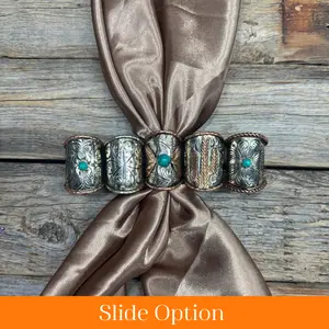 Silver Engraved with Turquoise Wild Rag Slides - Assorted Handmade Western Slide 