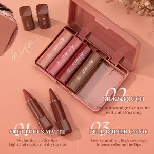 6 Pcs Gradient Lip Liner and Lipstick Combo Set - 2-in-1 Ombre Lipstick & Brown Lip Liner Duo - Waterproof, Long-Lasting, Matte Finish - Smudge-Proof, Full Coverage Lip Kit for Fuller & Plumper Lips