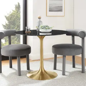 Modway Lippa 36" Round Artificial Marble Dining Table in Gold Black