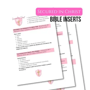 Religious Bible Inserts, Secured in Christ Themed Pages for Christian Study (Religion & Philosophy Book Accessory)