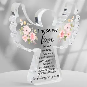 Angel Wing Design Acrylic Ornament, Flower Pattern Memorial Gift, Compassion and Comfort Gift, Condolences Rememembrance Gifts for Loss of Loved One, Decor, Acrylic Desktop Decoration