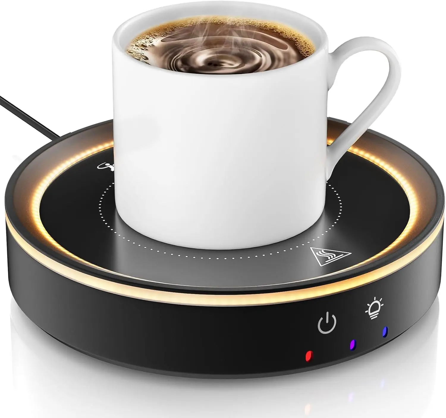 36W Mug Warmer, 3 Temperature Settings, Auto Shut Off (2-12H), Max 176F,  Grain Design with Ambient Light,Ideal  for  & Office (Black)