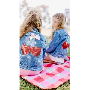 Cherry and Bow Gem Denim Jacket