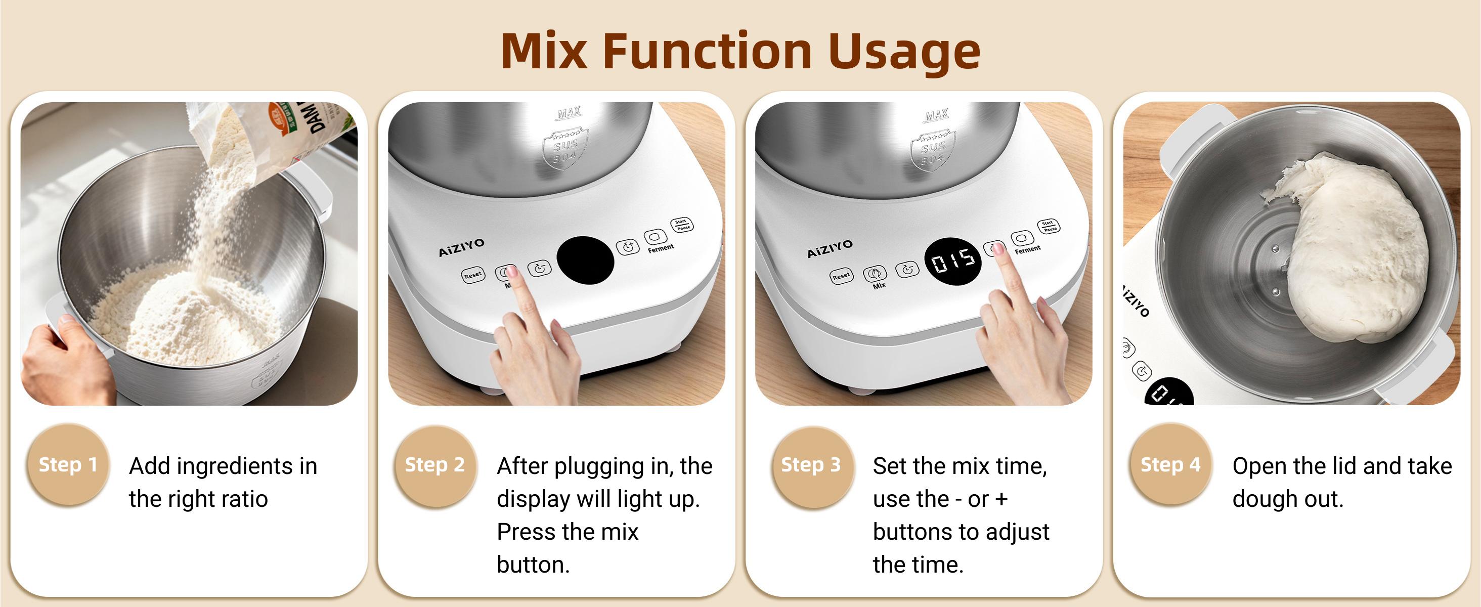 AIZIYO DoughChief 7Qt Electric Dough Mixer with Ferment Function, Dough Maker with 304 Stainless Steel Bowl, Microcomputer Control, Face-up Touch Panel, Easy To Clean for Bread & Pizza