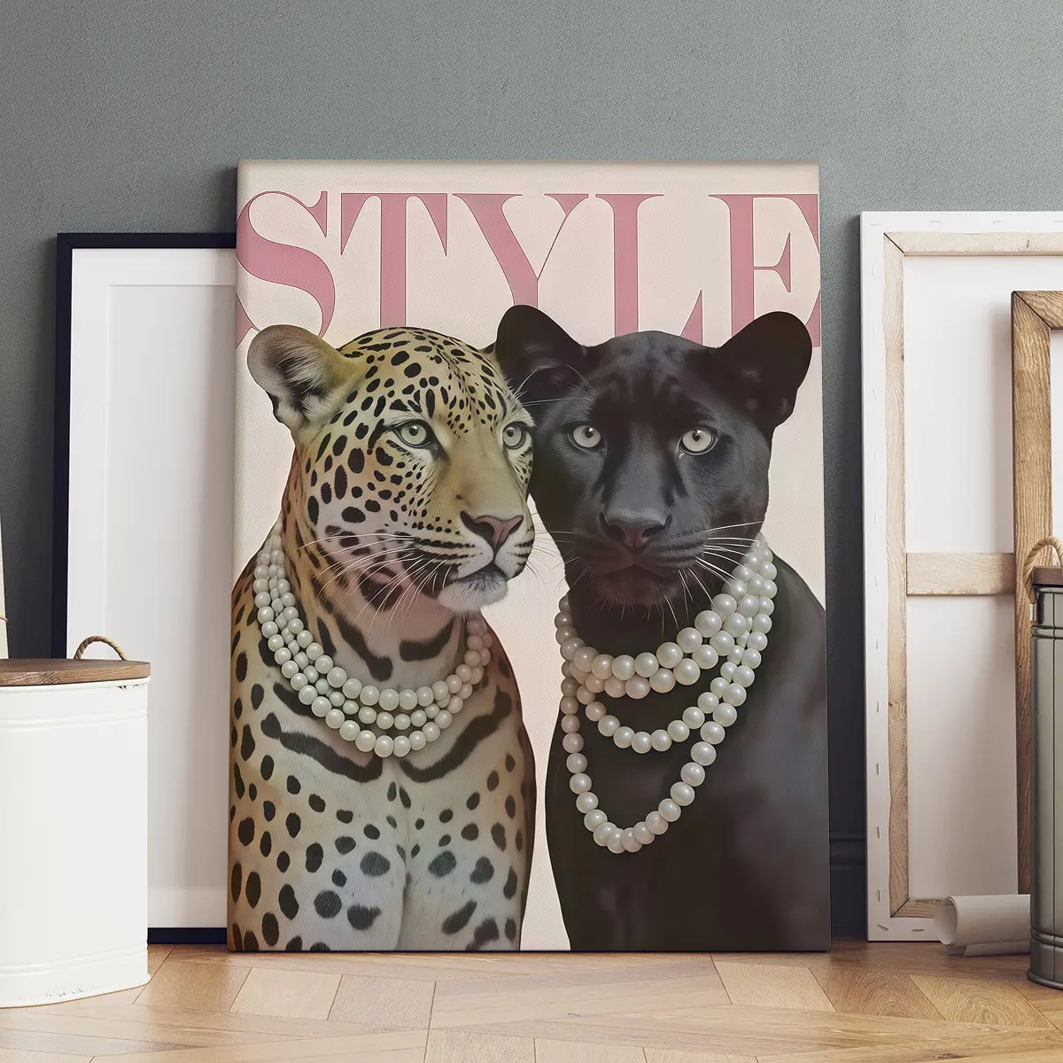 1-count wooden frame canvas, Art Canvas Prints, pink-toned STYLE Animal Print wild and elegant art poster, aesthetic girly art, fashionable home art wall decoration, framed home decor, modern living room and bedroom decoration, exquisite gift