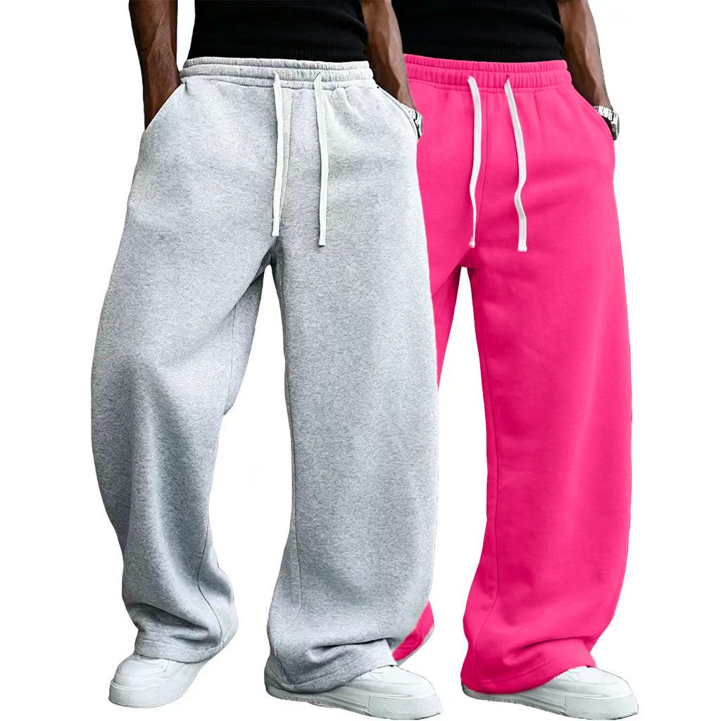 Men’s solid-color fashion athletic pants suitable for all seasons; straight wide-leg street dance casual pants; comfortable long loungewear pants; plus-size casual athletic pants—fashionable