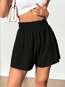 Summer High-Waisted Women's Shorts, Elastic Waist Ruffle Loose Fit, Comfortable and Stylish, Perfect for Daily Wear