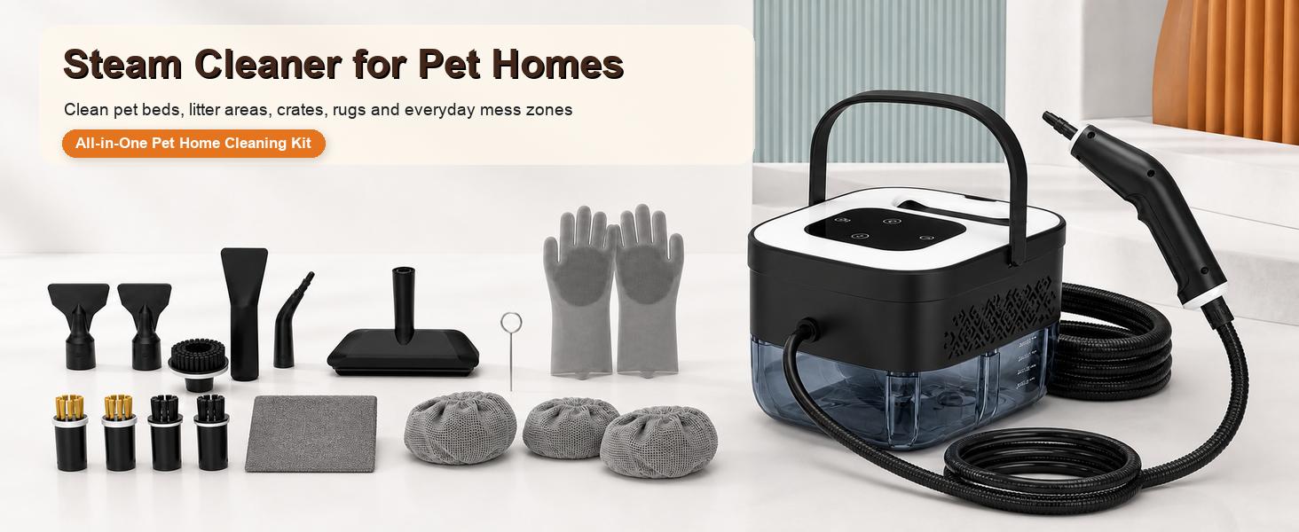 ECORUI Portable Steam Cleaner for Pet Homes, 221°F High-Temperature Handheld Steamer with 15-Second Heat-Up, 6 Steam Levels, 18 Attachments for Litter Boxes, Floors, Crates, Feeding Areas & More ECORUI Portable Steam Cleaner for Pet Homes, 221°F High-Temperature Handheld Steamer with 15-Second Heat-Up, 6 Steam Levels, 18 Attachments for Litter Boxes, Floors, Crates, Feeding Areas & More