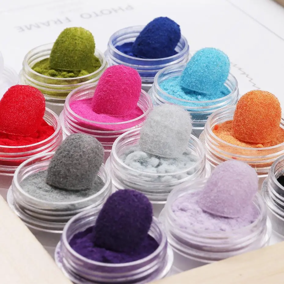 12pcs Winter Flocking Velvet Nail Powder DIY Tips Design 3D Colorful Velvet Flocking Dust Powder Glitter New Year Manicure Decor