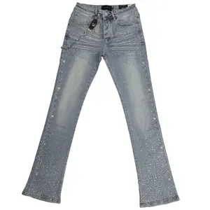 MAX KROME MEN'S RHINESTONE FLARE FIT JEANS KR-3043