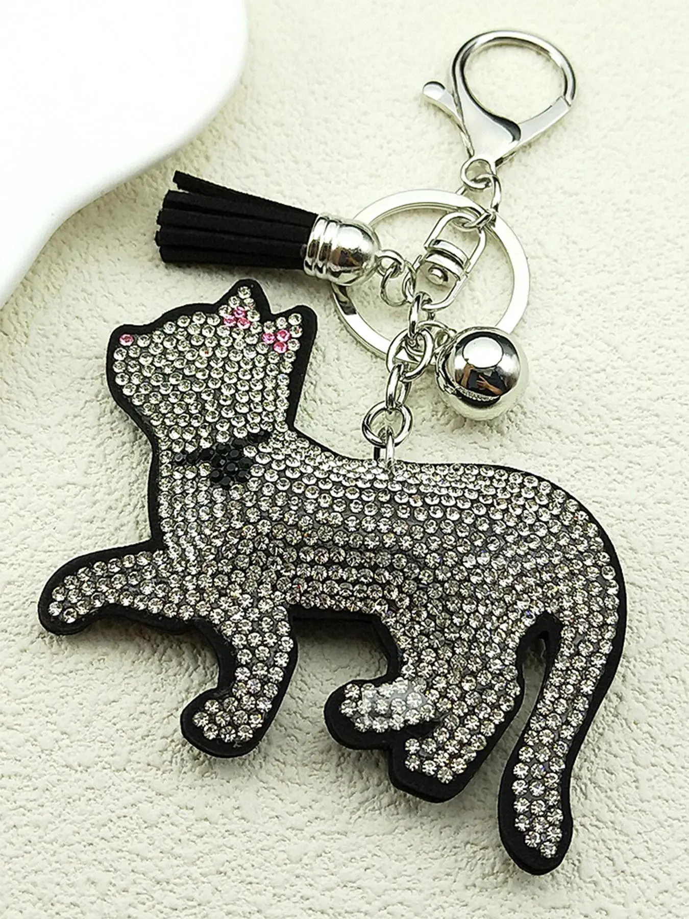 Lovely Kitty Cat Key Chain for Women Men White Shine Crystal Black Tassels Ragdoll Female Bag Hanging Keychain For Bags, Trendy Cute Aesthetic Keychain, Cute Keychain Accessory, Fashion Key Ring, Charms, Keychain Pendant
