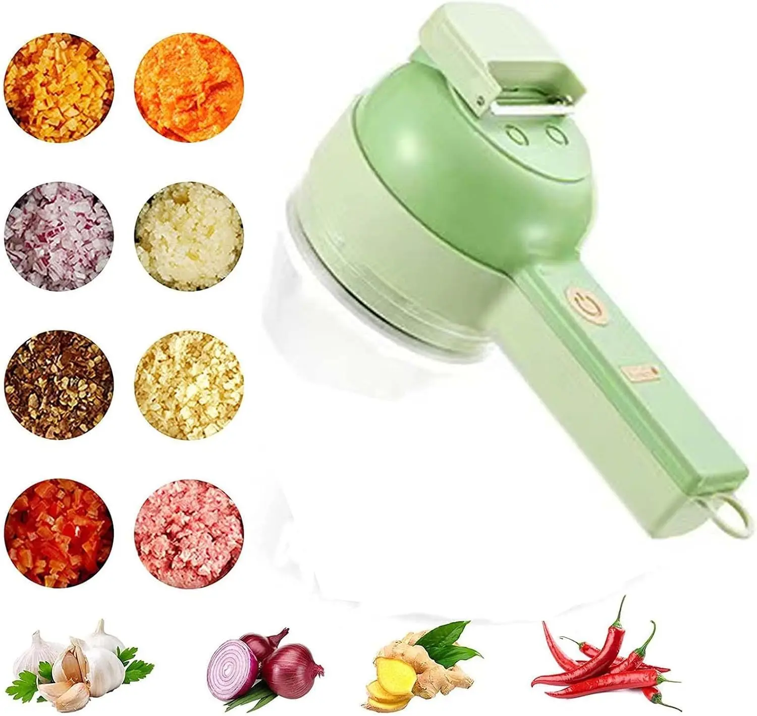 4 in 1 Electric Vegetable Chopper, Handheld Food Processor with USB Type C Charging, One Touch Cleaning for Garlic, Onion, Pepper, Ginger and More
