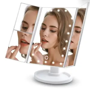 Portable Makeup Mirror, 2X/3X Magnification Lighted Cosmetic Mirror, Touch Control Trifold Mirror, USB Or 4 * AAA Dry Battery Powered Mirror, Led Lighted Mirror