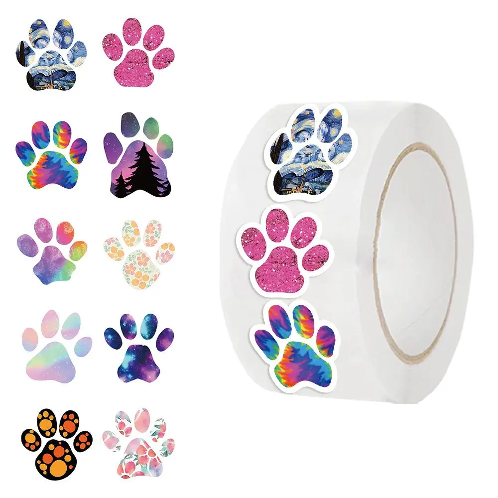 Paw Print Sticker Roll, 500pcs/roll Colorful Paw Print Sticker, Decorative Sticker Accessories for Phone Case, Cellphone, Water Bottle, Laptop, Guitar, Scrapbook, Journal, Ornaments