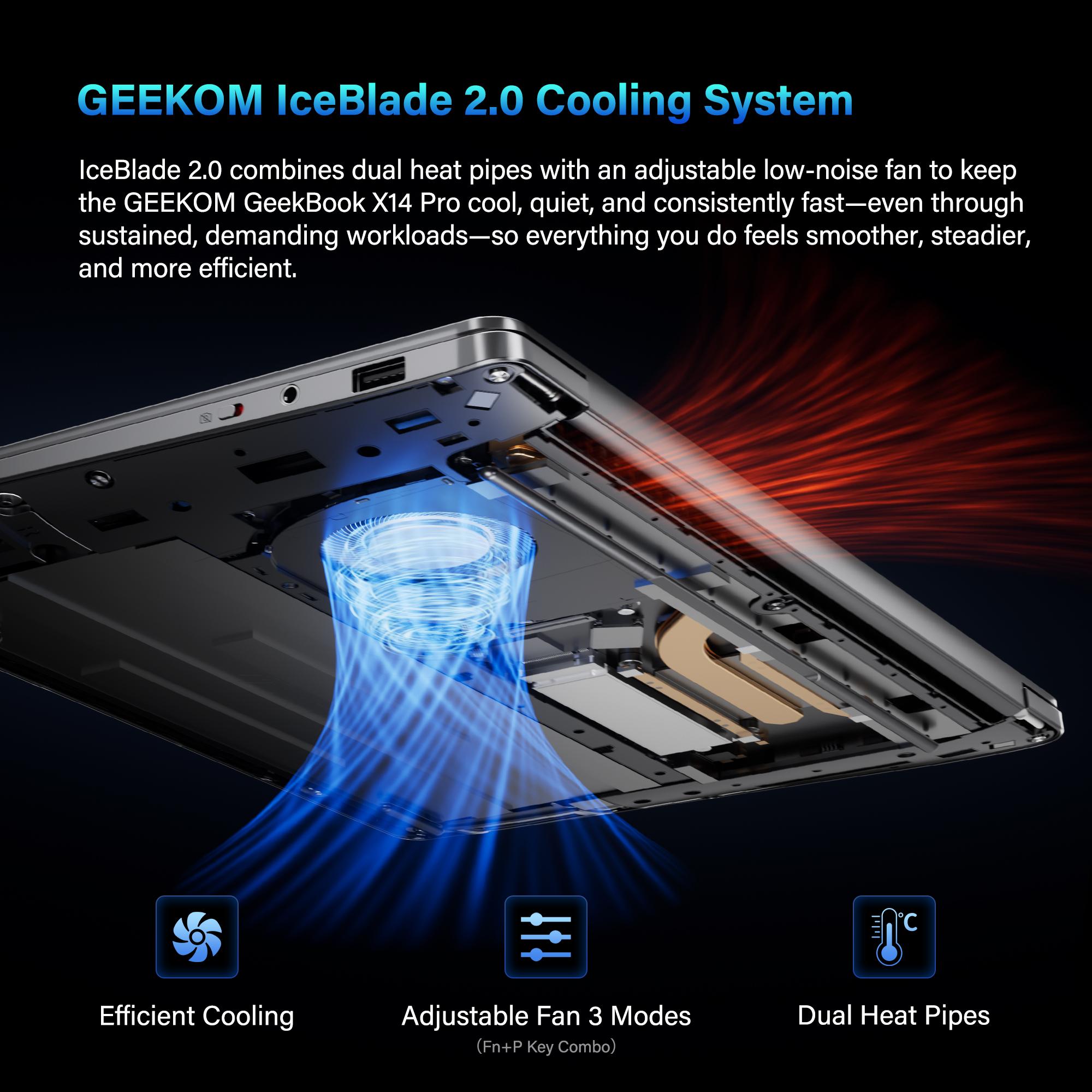GEEKOM GeekBook X14 Pro 14” Laptop – Intel Ultra CPU, 32GB RAM, 1TB & 2TB SSD, 2.8K OLED, AI Performance, Lightweight, Extended 2-Year Warranty, Fast charging, Whisper-Quiet Cooling