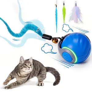 Interactive Electric Cat Toy Ball, Automatic Rolling Cat Toy for Indoor Play, Feathers Tail, Two Speeds, Suitable for All Sizes, Two Colors Available