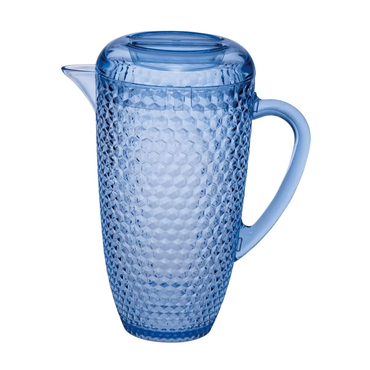 212 MAIN Heavy Duty 2.5 qt. Diamond Acrylic Serving Pitcher with Lid - Sturdy, Stylish Traditional Blue Kitchen Jug, Dishwasher Safe, for Indoor-Outdoor Use