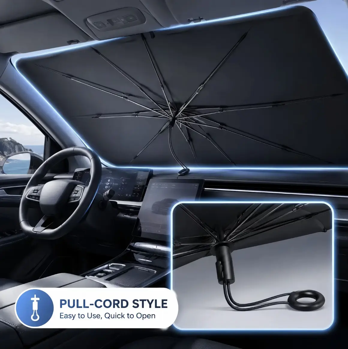 Car Windshield Umbrella Sun Shade, New Pull-Ring Design, 31in x 55in Foldable, 5-Layer Nano Ice-Crystal Coating, 99% UV-Filtering Heat Insulation, Non-Slip Accessory for Sedans & Compact SUVs clog remover