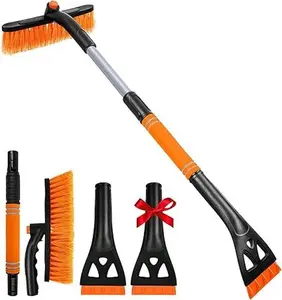 Extendable Ice Scrapers for Car Windshield 2-in-1 Snow Brush with Ergonomic Foam Grip 360° Pivoting Head Anti-Scratch Paint Protection Orange 1PCS