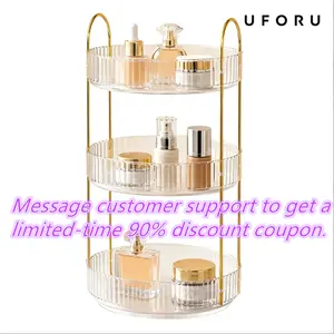 UFORU 360° rotating cosmetic organizer, large capacity transparent acrylic for storing cosmetics and skincare products, multi-layer rotating perfume organizer with lipstick holder, suitable for bathroom vanity, a great birthday gift for your girlfriend.