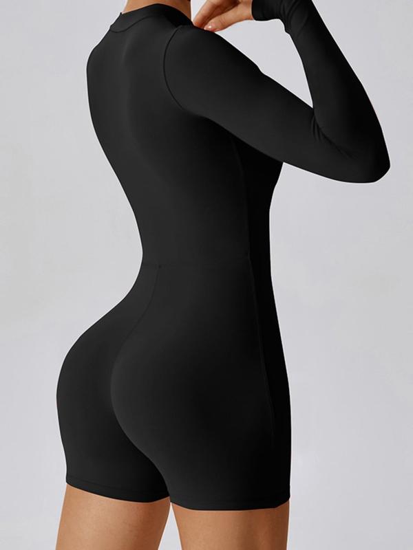 Women's Long Sleeve Zipper Jumpsuit, Workout Jumpsuit, Sporty Tight-Fit Yoga, Above the Knee Dance Fitness Romper, All Season Wearable, Gym Yoga Clothing