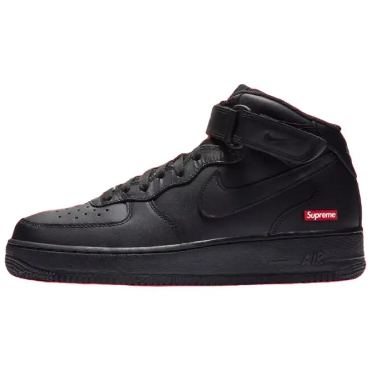 Nike Air Force 1 Mid Supreme Black Durable Non-slip Skate Shoes Unisex Black-Black FZ8784-001