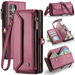 caseme crossbody phone case with card slot (1 count), pu leather phone wallet case with zipper & removable wristlet, phone accessories for samsung galaxy s24 ultras23 fe s10 plus, smartphone case
