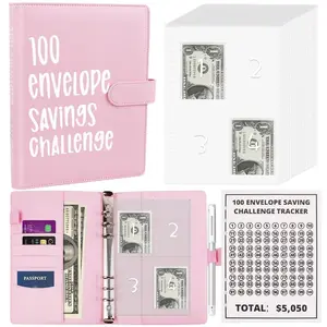 2026 100 Envelope Savings Challenge Book (Includes Pre-Addressed Envelopes & Tracking Sheet) Motivational Saving Red Leather Binder with 100 Storage Pockets