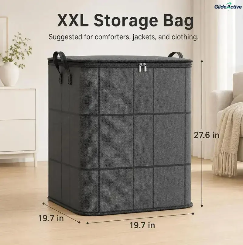 XXL Fabric Storage Bin with Zipper, Large Capacity Closet Organizer for Quilts Bedding Sweaters, Bedroom Closet Storage